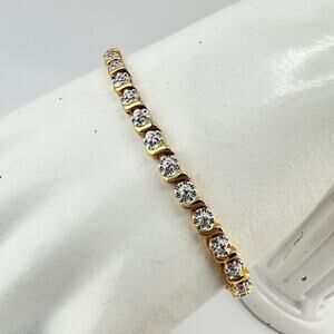 Real Diamond Chip Prime Art & Jewel Gold Plated Two Tone Tennis 7” Bracelet